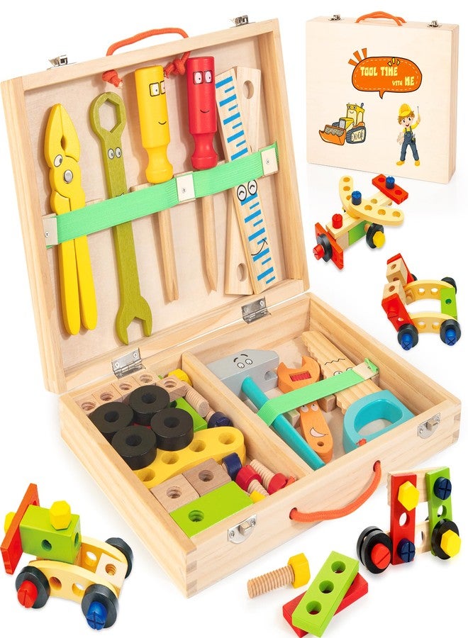 Bravmate Toddler Tool Set with Portable Tool Box & DIY Stickers, Wooden Kids Tool Sets for Boys Girls Age 2-4, STEM Montessori Educational Preschool Toys, Birthday Gifts for 3+ Years Old - Image 1